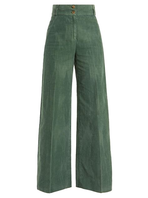 gucci wide-leg corduroy trousers in pale green|Gucci Wide.